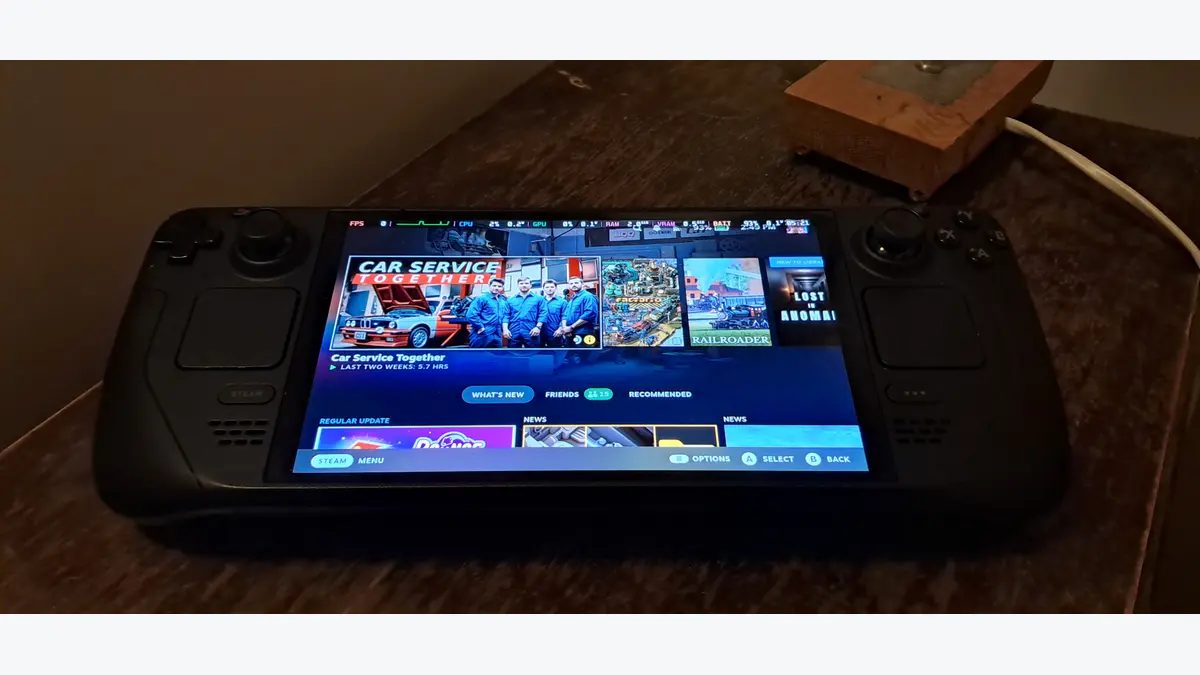 A Steam Deck OLED handheld console.